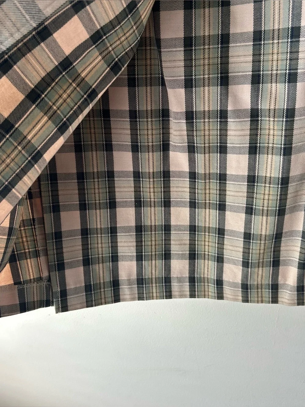 Talbots Vintage Petites 100% Cotton Midi Skirt Plaid Tan Green 12P